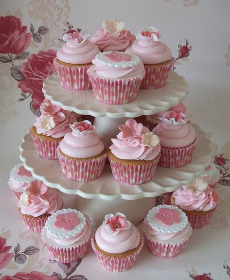 Pink and Girly Cupcakes for a very special 90th Birthday, Vanilla, Lemon and Strawberry Vintage Wedding Cupcakes, Girly Cupcakes, Pink Cupcakes Birthday, Baby Shower Cupcake Cake, Cupcake Vintage, Birthday Desert, Lemon And Strawberry, Cupcake Rosa