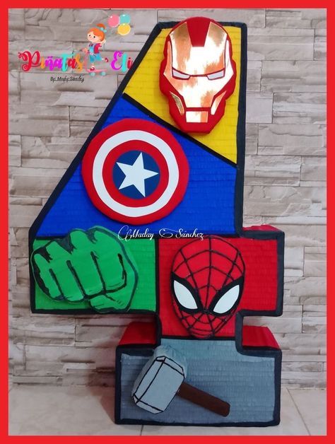 Diy Avengers Party Ideas, Marvel Avengers Birthday Party Ideas, Marvel Decorations Party, Marvel Party Ideas Decoration, Avengers Party Ideas Decoration, Superhero Pinata, Marvel Birthday Party Ideas, Avengers Pinata, Super Hero Party Decorations