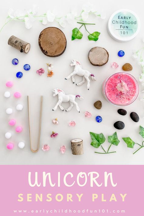 Unicorn Sensory Bin, Unicorn Activities Preschool, Unicorn Fine Motor Activities, Unicorn Kindergarten Activities, Unicorn Preschool Activities Free, Unicorn Messy Play, Unicorn Learning Activities, Preschool Stations, Play Doh Kits