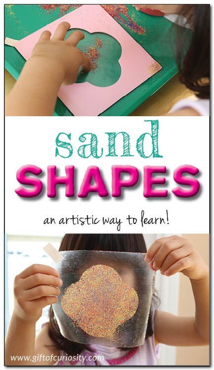 Sand shapes: a shapes, art, and fine motor activity kids love! My daughter loved this activity and went crazy creating all sorts of sand shapes she could then put on her wall! || Gift of Curiosity Love My Daughter, Fine Motor Activity, Montessori Art, Shapes Art, Preschool Fine Motor, Shapes Preschool, Learning Shapes, Creative Curriculum, Sand Crafts