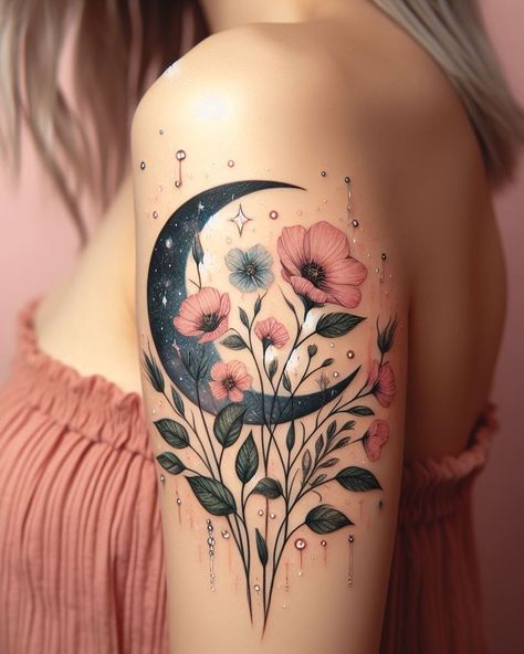 Add a touch of botanical bliss to your ink with these floral tattoo ideas. Beautiful, unique, and utterly captivating! Womens Half Sleeve Tattoo Upper Arm, Space Flower Tattoo, Womens Half Sleeve Tattoo, Minimalist Floral Tattoo, Upper Arm Tattoos For Women, Half Sleeve Tattoo Upper Arm, Tattoo Ideas Beautiful, Womens Half Sleeve, Tattoo Upper Arm