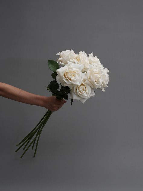 SPRIG Faux Grandiflora Rose White Faux Rose Bouquet, 3 White Roses Bouquet, Long Stem Rose Bouquet Wedding, Rose Bouquet Simple, Long Stem Bridesmaid Bouquet, Elegant Wedding Flower Arrangements, Small White Rose Bouquet, Minimalist White Bouquet, Long Stem Bridal Bouquet