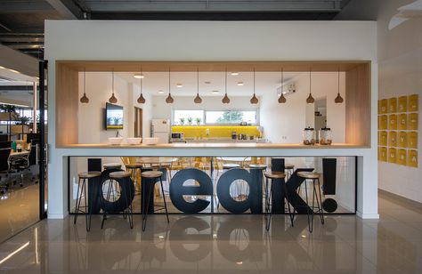 Flux IT on Behance Fun Office Interior, Office Interior Branding, It Office Interior Design, Coworking Space Ideas, Office Kitchen Design, It Office Design, Office Cafeteria Design, Board Room Design, Interior Design Tips And Tricks