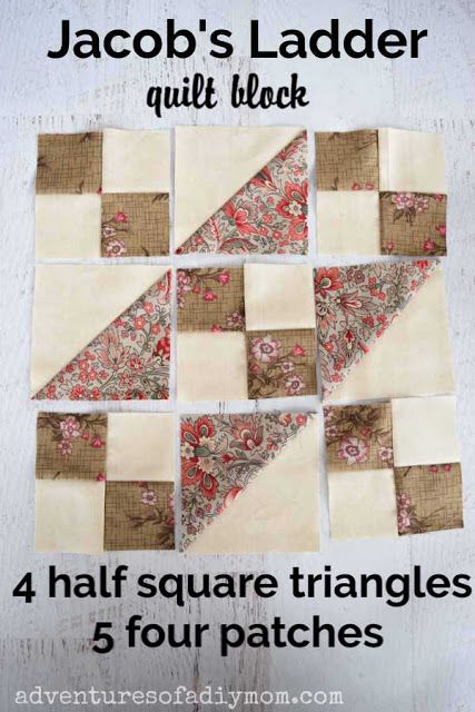 Quilt Blocks Patterns, Vintage Quilt Blocks, Half Square Triangle Quilts Pattern, Jacobs Ladder, Triangle Quilt Pattern, Watercolor Quilt, Patchwork Blocks, Beginner Quilt, Four Patch