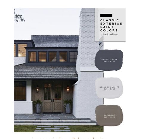 Classic Cottage Exterior Paint Colors, Neo Eclectic House Exterior, Modern Stucco Exterior Paint Colors, Outdoor Colors For House Exterior Paint, House Exterior Colors Schemes Modern, Exterior Paint Combinations, Exterior Paint Color Combinations, Exterior House Paint Color, Gray Paint Colors