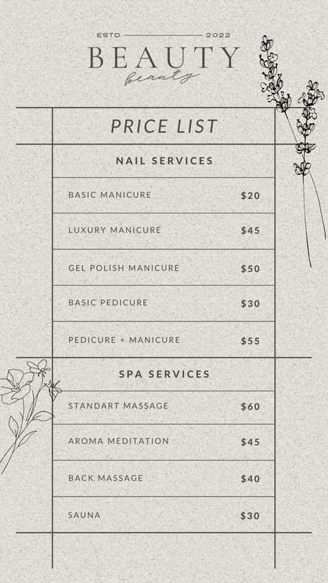 Makeup Menu Price List, Price List Beauty Salon, Manicure Price List, Facial Price List, Hairdresser Price List, Arabic Branding, Makeup Artist Studio, Salon Aesthetic, Spa Studio