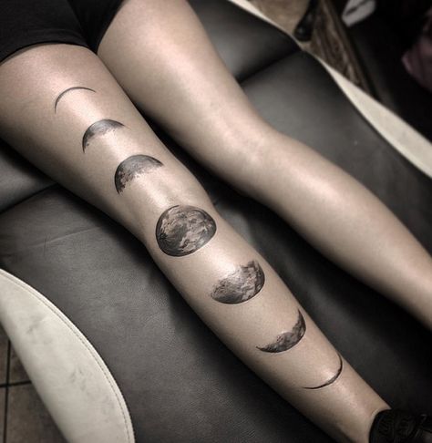 Phases Of The Moon Tattoo, Cycle Tattoo, Moon Cycle Tattoo, The Moon Tattoo, Small Moon Tattoos, Moon Phases Tattoo, Moon Tattoo Designs, Moon Cycle, Leg Tattoos Women