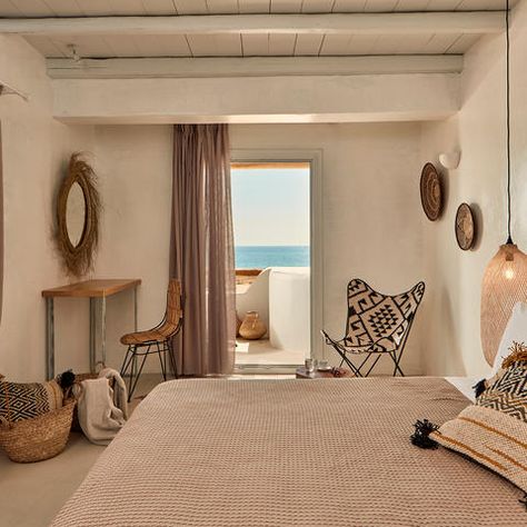 Seven Perfect Hotels in the Greek Islands | SUITCASE Magazine Greek Bedroom, Greek Style Home, Mediterranean Interior Design, Greek Decor, Island Bedroom, Mediterranean Interior, Island Decor, Island House, Small Hotel