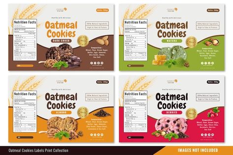 Vector oatmeal cookies labels print coll... | Premium Vector #Freepik #vector #product-label #fruit-packaging #fruit-label #food-label Sun Packaging, Oatmeal Nutrition Facts, Matcha Oatmeal, Healthy Oat Cookies, Bakery Packaging Design, Tea Labels, Fruit Labels, Chocolate Labels, Nutrition Facts Label