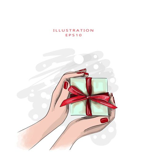 Christmas Dinner Set, Valentines Day Package, Giving Hands, Nail Salon Interior Design, Nail Salon Interior, Female Hands, Gift Vector, Paper Box Template, Red Manicure