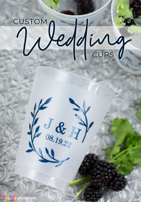 Plastic wedding cups can be customized with your names, favorite saying or date to create a memorable guest favor. Choose from frosted or stadium cup styles in product and imprint colors that match your wedding theme. Select from more than 400 design templates for your personalized wedding cups. Plastic cups for weddings are affordable, durable, reusable and recyclable.  Item shown: 16 oz. Wedding Frosted Plastic Cup - WDTCUP130 Custom Wedding Cups, Wedding Cups Personalized, Wedding Plastic Cups, Simple Wedding Favors, Creative Wedding Favors, Inexpensive Wedding Favors, Favor Cups, Edible Wedding Favors, Elegant Wedding Favors