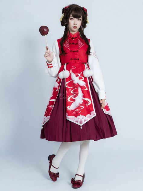 Chinese Fashion Traditional, Crane Print, Chinese Style Dress, Op Dress, High Fashion Dresses, Traditional Chinese Dress, Concept Clothing, Fortune Teller, Japanese Street Fashion