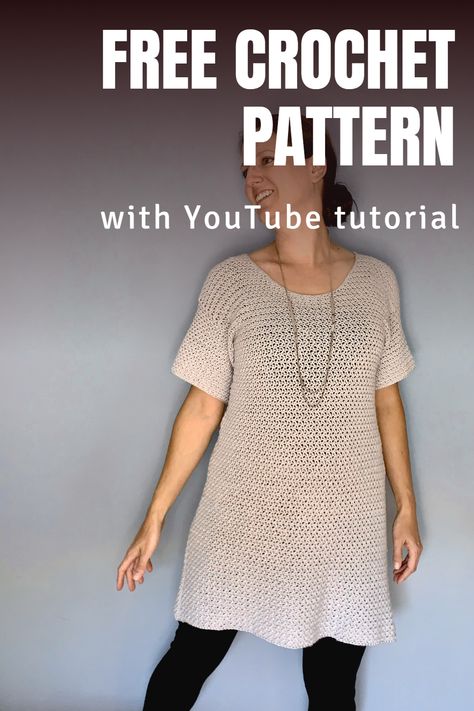 Embrace the art of crocheting as you dive into our step-by-step guide to create a stunning short-sleeve tunic dress. Perfect for all seasons, this pattern offers a fun, engaging project that yields a beautiful garment, perfect for any wardrobe. Pin it now and start your crochet journey today! Plus Size Crochet Dress Patterns Free, Crochet Dress Tutorial, Plus Size Crochet Patterns Free, Crochet Tunic Dress, Boxy Dress, Yarn Tutorials, Crochet Tunic Pattern, Crochet Dress Pattern Free, Crochet Jumper