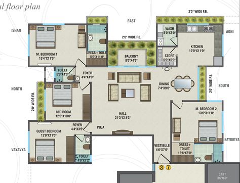 3 Bhk House Plan Indian Vastu, 4bhk Flat Plan Layout, 4bhk Flat Plan, 1500 Sq Ft House Plans In India, 4 Bhk Apartment Plan, 1500 Sq Ft House Plans, Staff Housing, Residential Plan, One Floor House Plans