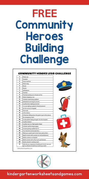 Celebrate Community Heroes while helping kids improve coordination, strengthen fine motor skills, and express their creativity with this free printable Lego Challenge. Community Helpers For Kids, Community Helpers Printables, Printable Challenge, Community Helpers Activity, Community Heroes, Community Helpers Activities, Community Helpers Worksheets, Printable Lego, Community Helpers Unit