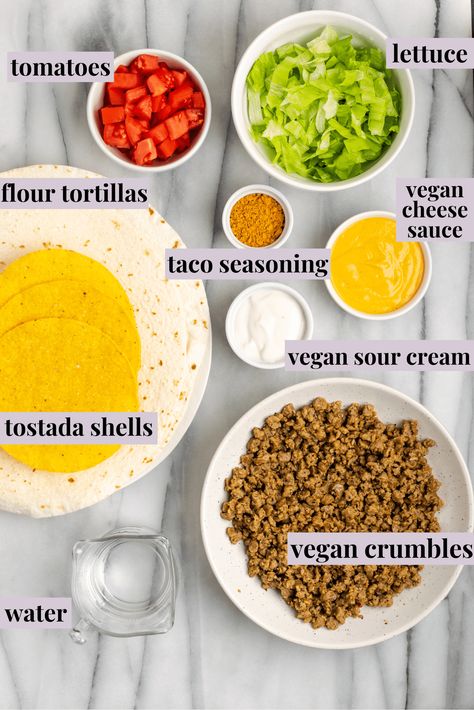 Vegan Crunch Wrap, Vegan Taco Bell, Fast Food At Home, Crunch Wrap Supreme Recipe, Crunchwrap Supreme Recipe, Vegan Crumble, Taco Mac And Cheese, Taco Bell Recipes, Crunchwrap Supreme