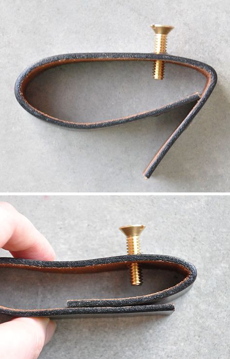 leather furniture pull diy Diy Pull Handles, Diy Leather Furniture, Diy Leather Handle, Drawer Pulls Diy, Handle Ideas, Leather Drawer Pulls, Leather Decor, Leather Projects, Leather Furniture