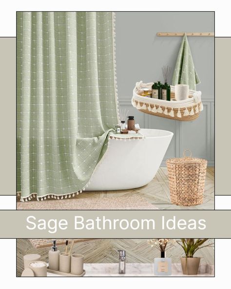 Sage bathroom mood board. Shop the look on my LTK @abloomdecor, or comment LINK and I'll send the link directly to your DMs! Sage Bathroom Ideas, Sage Green Bathroom Ideas, Sage Green Shower Curtain, Sage Bathroom, Sage Green Bathroom, Pictures For Bathroom Walls, Green Bathroom Ideas, Green Shower Curtain, Green Bathroom Decor