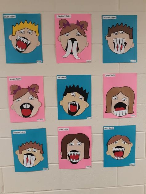 If I Had Animal Teeth Craft, Teeth Art And Craft, What If You Had Animal Teeth Activities, Animal Teeth Craft, Carnivore Teeth, Tooth Preschool, Excited Animals, Teeth Art, K Crafts