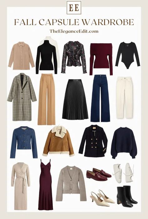 Capsule Wardrobe Women 2024 Fall, Fall Essentials Wardrobe 2024, Autumn Capsule Wardrobe 2024, Fall Capsule Wardrobe 2024, Capsules Wardrobe, Autumn Closet, Cute Fall Outfit Ideas, Rounded Wardrobe, Basic Closet