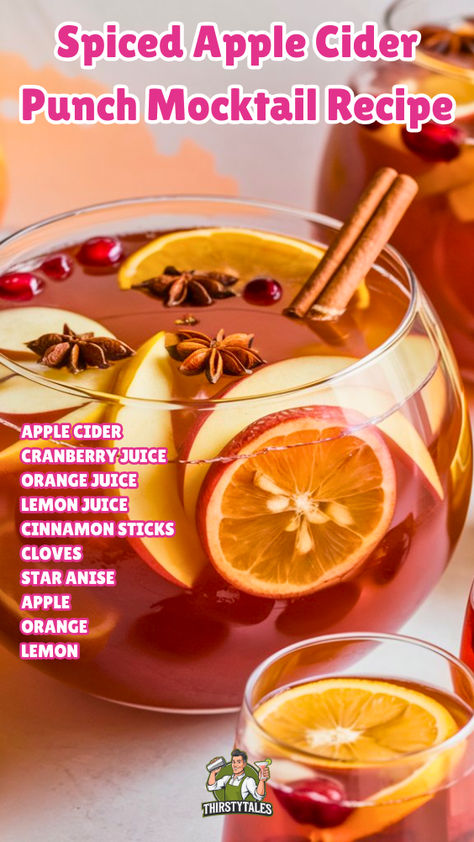 Non Alcoholic Apple Cider Punch, Apple Cider Punch Non Alcoholic, Apple Cider Mocktail Non Alcoholic, Alcoholic Apple Cider, Holiday Apple Cider, Hot Apple Cider Cocktail, Punch Mocktail, Drinks Mocktail, Apple Cider Juice