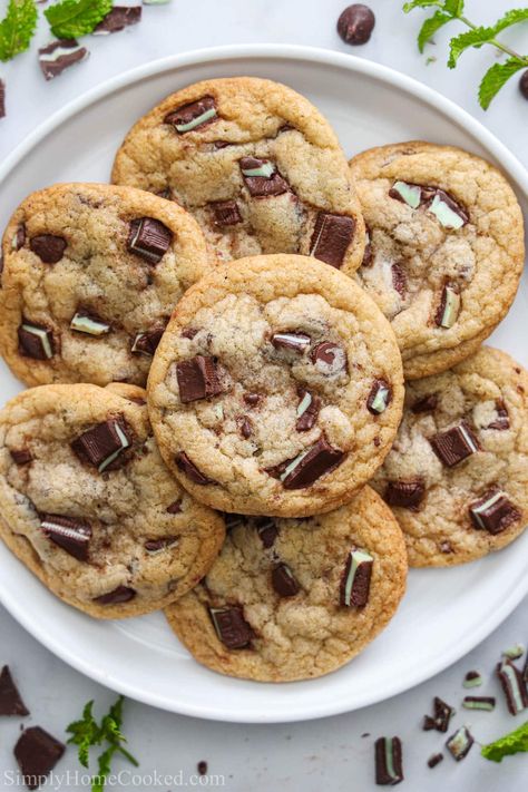 These Mint Chocolate Chip Cookies are soft and chewy with yummy chunks of gooey Andes candies. These easy cookies are sure to be a hit at your next holiday party. #mintchocolatechipcookies #mintchocolatecookies #mintchocolatechipcookiesrecipe #chocolatechipmintcookies Andes Chocolate Chip Cookies, Andes Candies Cookies, Andies Mint Cookies, Andes Candies, Mint Chocolate Candy, Mint Chip Cookies, Andes Mint Cookies, Bark Recipes, Cookie Board