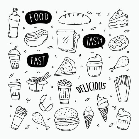 Food Doodles Hand Drawn, Food Art Drawing, Drawing Food, Food Doodles, Line Art Style, Search By Image, Dot Journals, Food Drawing, Menu Restaurant