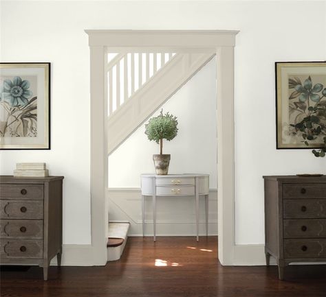 Benjamin Moore White Dove Paint Color Review Gray Hallway, Neutral Paint Colors Benjamin Moore, Revere Pewter Benjamin Moore, White Staircase, Color Combinations Paint, Benjamin Moore White, Revere Pewter, Paint Colors Benjamin Moore, White Paint Colors