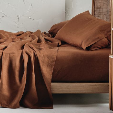 Satin Bed Sheets, Brown Aesthetics, Satin Bed, Flannelette Sheets, House Lifestyle, Linen Bed Sheets, Textured Bedding, Organic Cotton Sheets, Rustic Aesthetic