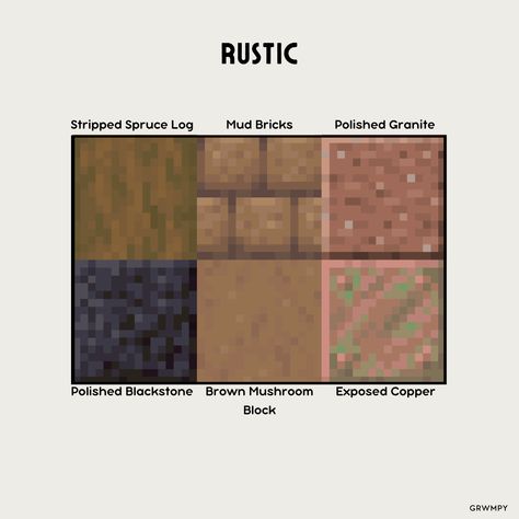 Enjoy :) #minecraft Minecraft Path Block Palette, Minecraft Mud Brick Pallet, Minecraft Tuff Block Palette, Spruce Pallet Minecraft, Minecraft Roof Palette, Copper Block Palette Minecraft, Minecraft Dark Oak Palette, Minecraft Copper Palette, Minecraft Building Palette