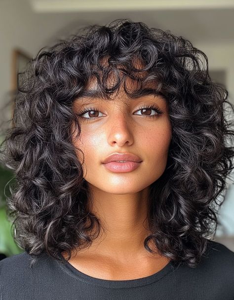 Natural Curly Lob with Bangs, Curly Hairstyle, natural curl hairstyle, curly hair with bangs Thick Curly Bangs, Haïr Cuts For Curly Hair Girl, 2c 3a Haircut, Fringe Bangs Curly Hair, Bangs For Wavy Curly Hair, Curly Hair Cuts With Bangs, Curly Girl Haircut, Curly Lob With Bangs, Curly Hairstyles With Curtain Bangs