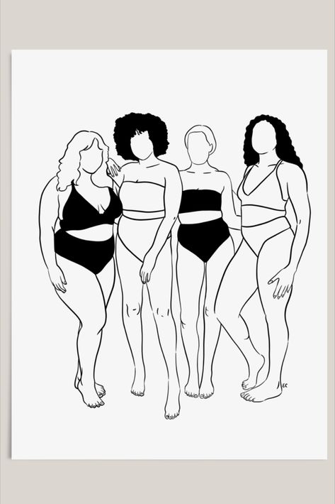 Feminist Decor, Women Line Art, Body Neutrality, Body Positive Art, Positivity Art, Line Art Female, Body Positivity Art, Outline Illustration, Art Female