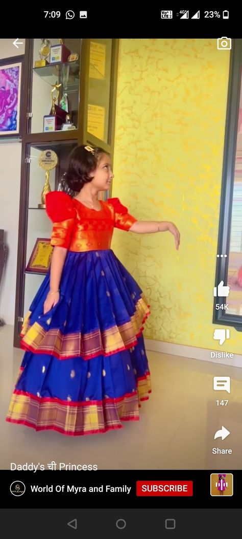 Saree Dress For Girls Kids, Kids Pattu Langa Designs Latest, Traditional Baby Dresses, Pattu Langa, Pattu Pavadai, Kids Dress Collection, Kids Blouse Designs, Dress Models