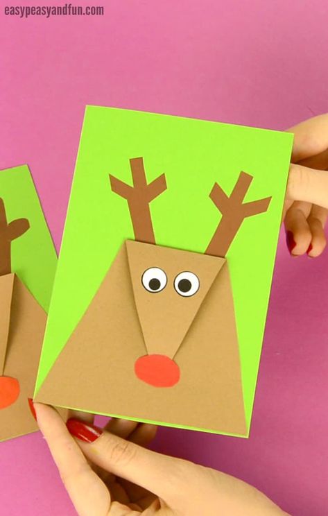 Gorgeous Christmas Cards, Homemade Holiday Cards, Reindeer Card, Christmas Crafts For Toddlers, Christmas Cards Kids, Simple Christmas Cards, Homemade Christmas Cards, Christmas Card Crafts, Easy Christmas Diy