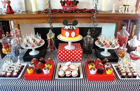 MICKEY MOUSE DESSERT TABLE! | Half Baked Co. Mickey Mouse Sweet Table, Mickey Mouse Birthday Table, Mickey Candy Bar, Mickey Mouse Dessert Table, Mickey Mouse Desserts, Mickey Mouse Cake Pops, Mouse Dessert, Mickey Mouse Theme Party, Mickey Mouse Birthday Theme