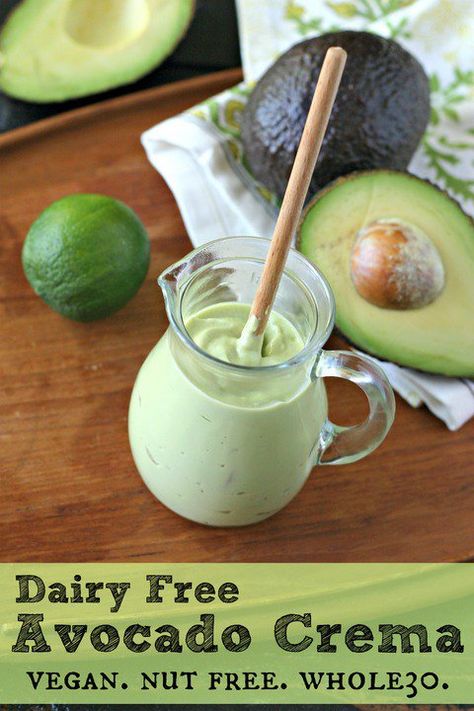 Vegan Low Carb, Paleo Sauces, Avocado Creme, Avocado Crema, Vegan Sauces, Recipe 30, Avocado Recipes, 5 Ingredient, Whole 30 Recipes