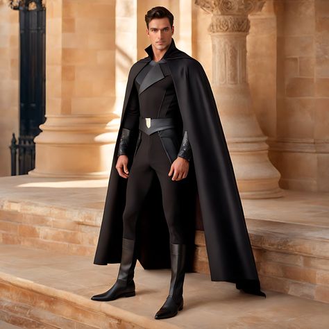 Male Cloak Fashion, Modern Fantasy Outfit Male, Obsidian Wallpaper, Cape Reference, Fantasy Fashion Male, Southern Gothic Fashion, Space Warrior, Mens Cape, Men's Business Casual Style