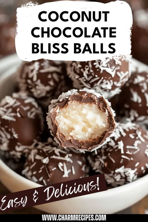 Satisfy your sweet tooth with these Coconut Chocolate Bliss Balls! These delightful treats are made with chewy coconut centers that are enrobed in silky chocolate, perfect for all the cocoa and coconut lovers out there. Each bite offers a perfect balance of rich flavors and delightful texture. Ideal for easy snacks or party treats. These chocolate coconut balls are quick to prepare, making them perfect for spontaneous cravings or special occasions. Treat yourself and impress your friends with this simple yet indulgent recipe! Chocolate Coconut Macaroons Recipe Easy, Dark Chocolate And Coconut Recipes, Easy Coconut Balls 3 Ingredients, Coconut Balls With Condensed Milk, Chocolate Coconut Balls No Bake, Chocolate And Coconut Desserts, Coconut Rolls Recipe, Coconut Desserts Easy, Chocolate Covered Coconut Balls