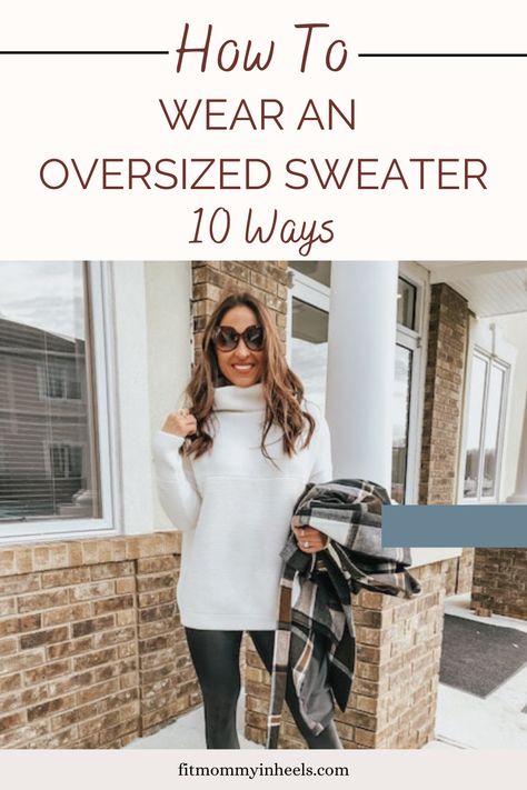 woman wearing a white sweater and black leggings Oversized Sweaters Outfit, Oversized Sweater Outfit Winter, Baggy Sweater Outfits, Mommy In Heels, Beige Oversized Sweater, Sweater Dress Leggings, Sweater Leggings Outfit, Beige Sweater Dress, Black Sweater Outfit