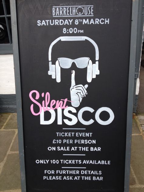 Silent Disco Chalkboard Disco Chalkboard, Silent Disco Party Ideas, Hen Fest, Disco Party Ideas, Silent Disco Party, Disco Party Birthday, Disco Ideas, Silent Party, Garden Party Decorations Diy