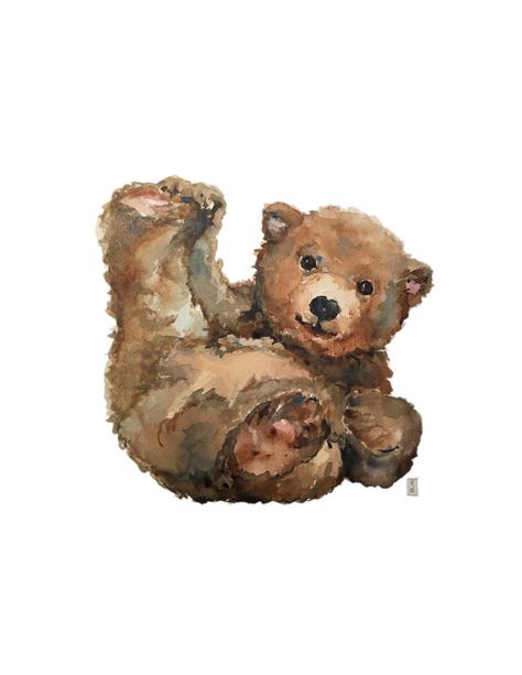 Baby Bear Nursery, Bear Watercolor, Bear Paintings, Bear Nursery, Bear Illustration, Childs Room, Baby Animal Prints, Arte Inspo, Bear Art