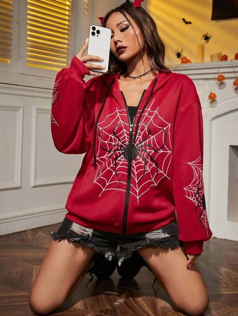 Stand Collar Top, Marvel Clothes, Women Sweatshirts, Halloween Spider Web, Hooded Sweatshirt Men, Fabric Animals, Halloween Spider, Casual Hat, Women's Shapewear