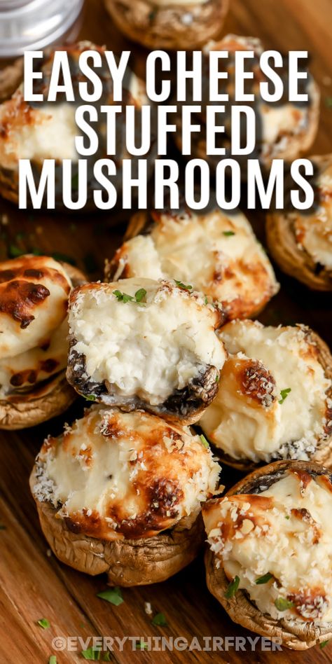 Air Fryer Stuffed Mushrooms is an easy recipe to make and perfect for a special occasion. Stuffed with garlic cream cheese, it's always a delish appetizer. Use portobello or whole white mushrooms and bake in the oven until juicy and cheesy. #airfryerstuffedmushrooms #everythingairfryer #withcreamcheese #easyrecipe Stuff Mushrooms, Air Fryer Stuffed Mushrooms, Cheesy Stuffed Mushrooms, Baked Stuffed Mushrooms, Garlic Cream Cheese, Stuffed Mushrooms Easy, Cream Cheese Appetizer, Best Appetizer, Mushroom Appetizers