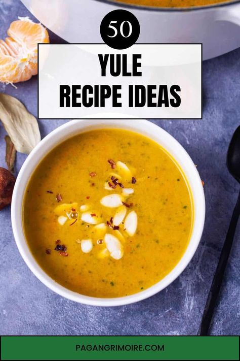 From Yule logs and roasted pork to wassail, goat, and foods made with ginger and cinnamon, here are more than 50 Yule recipes for the winter pagan holiday. #yule #jol #norsepaganism #paganism #yulerecipes Yule Stew, Celtic Yule Recipes, Pagan Meals, Yule Dinner Recipes Winter Solstice, Yule Feast Recipes, Yule Food Recipes, Yule Recipes Winter Solstice, Yule Meals, Yule Dinner Recipes