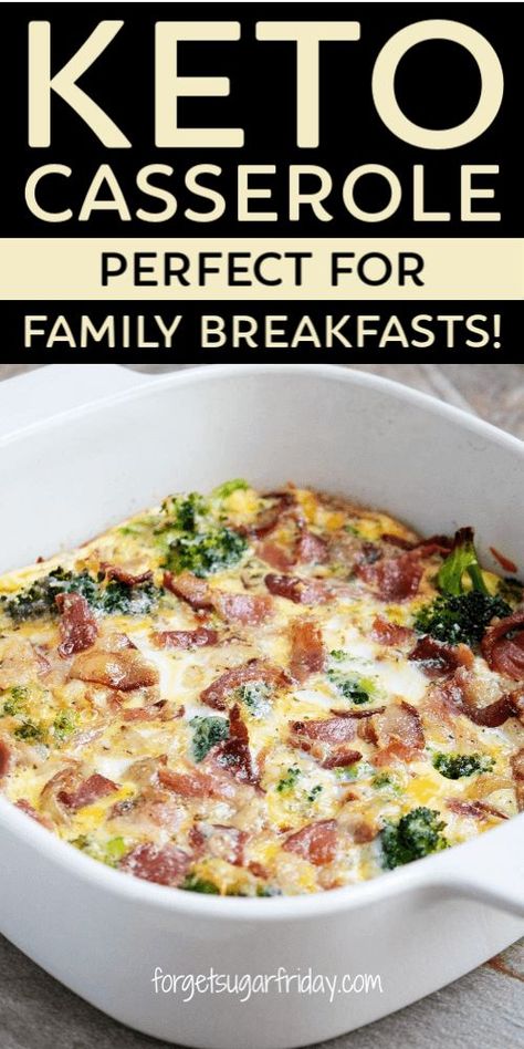 Looking for a keto breakfast your whole family will love? Try this insanely delicious Keto Bacon Cheddar Breakfast Casserole! It's ready in just 45 minutes and can be prepped the night before or the morning of. It's an awesome keto breakfast recipe and low carb breakfast recipe, or it even be used as a keto or low carb lunch! Super healthy thanks to the addition of broccoli. A great keto meal prep recipe. Breakfast Hotel, Breakfast Casserole Bacon, Desayuno Keto, Keto Bacon, Keto Casserole, Keto Recipes Breakfast, Low Carb Breakfast Recipes, Low Carb Lunch, Keto Meal Prep