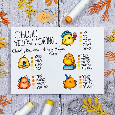 Ohuhu Yellow / Orange blends – Craft-me-Craft-moi Ohuhu Color Combinations Chart, Ohuhu Patterns, Ohuhu Color Palette, Ohuhu Color Combinations, Ohuhu Markers Art Ideas, Orange Swatch, Alcohol Marker Coloring, Ohuhu Markers Art, Marker Blending