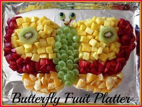 Butterfly Fruit Platter | 20+ Cute Fruit & Veggie Trays Turkey Fruit Platter, Butterfly Fruit, Rainbow Snacks, Fruit Christmas Tree, Fruit Platters, Fruit Trays, Fruit Designs, Chocolate Dipped Fruit, Rainbow Fruit