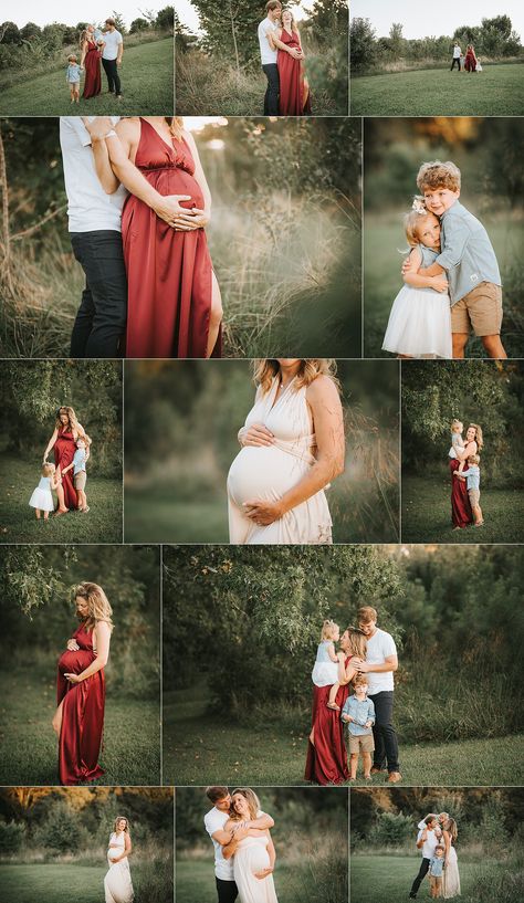 Family Outdoor Maternity Shoot, Family Of Five Maternity Pictures, Family Maternity Pictures Poses, Maternity Photography With Multiple Siblings, Family Maturity Pictures, Family Pictures Red Dress, Maternity Pictures With Family Of 4, Fall Maternity Photos Family Of 4, Maternity Photos Family Of Four