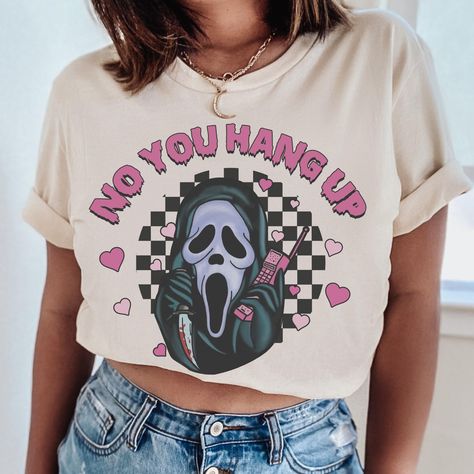 No You Hang Up Scream Halloween Shirt / Ghostface Funny T-shirt No You Hang Up Scream, October Outfits Halloween, Ghostface Funny, Goth Fall Outfits, Halloween Horror Nights Outfit, 90s Shirts Graphic Tees, Goth Valentines, Halloween Fashion Outfits, Scream Outfits