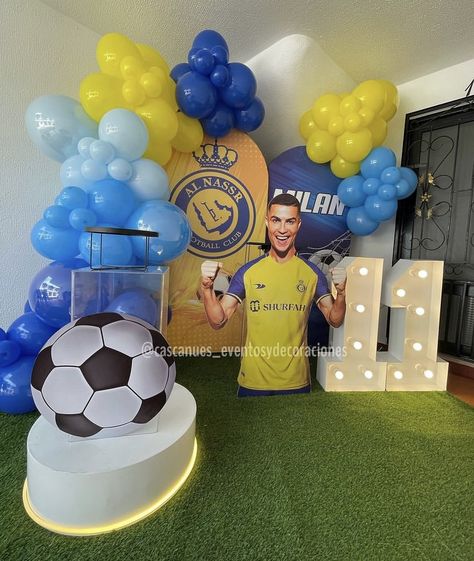 Ronaldo Theme Birthday Party, Cr7 Birthday Party Ideas, Ronaldo Birthday Party Ideas, Cristiano Ronaldo Birthday Party, Cristiano Ronaldo Birthday, Ronaldo Birthday, Soccer Birthday Parties, Soccer Theme, Ronaldo Real Madrid